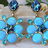 Blue Opal Earrings. Drop Earrings. Large Star Earrings. Rebeka Bridesmaid Earrings.statement Piece. Blue Navy Earrings.fire Opal Jewelry