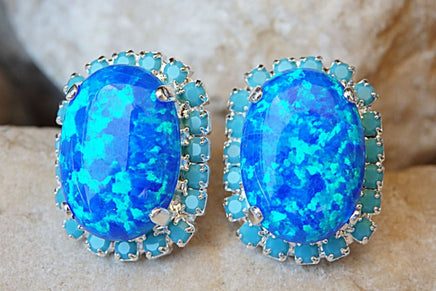 Blue Opal Earrings. Turquoise Opal Silver Earrings