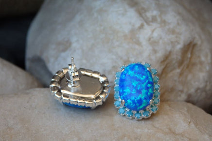 Blue Opal Earrings. Turquoise Opal Silver Earrings