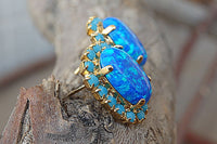 Blue Opal Gold Earrings