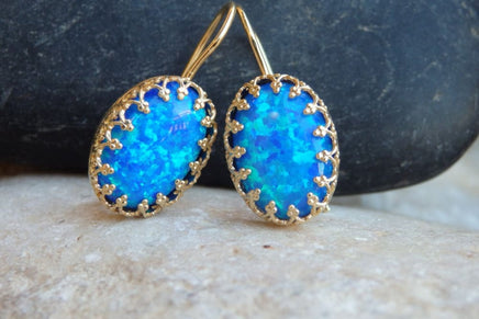 Blue Opal Gold Earrings