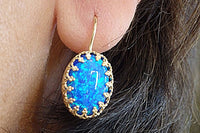 Blue Opal Gold Earrings