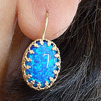 Blue Opal Gold Earrings