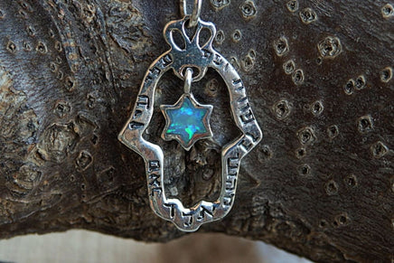 Blue Opal Hamsa And Star Of David Necklace