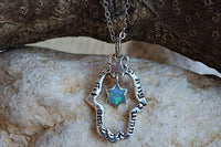 Blue Opal Hamsa And Star Of David Necklace