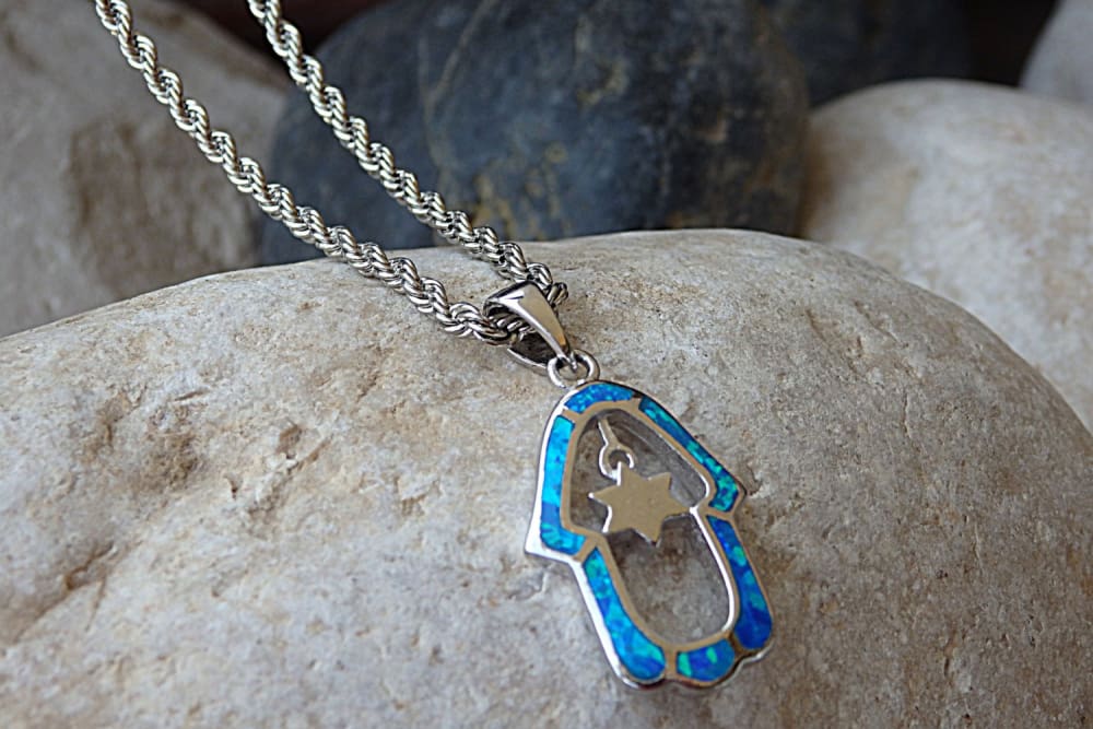 Blue Opal Hamsa Necklace| Rebekajewelry - Main Image