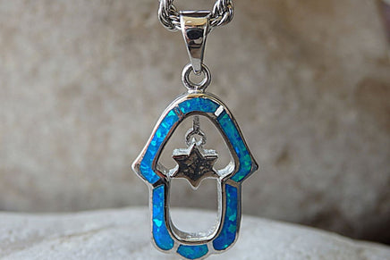 Blue Opal Hamsa Necklace