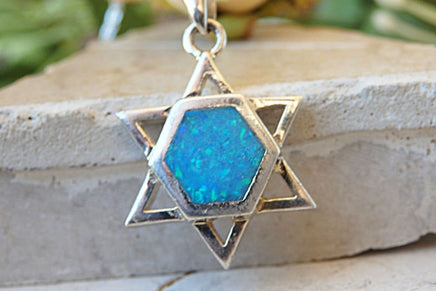 Blue Opal Star Of David Necklace. Blue Magen David Pendant