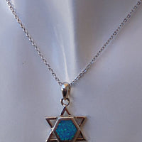 Blue Opal Star Of David Necklace. Blue Magen David Pendant