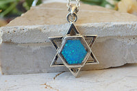 Blue Opal Star Of David Necklace. Blue Magen David Pendant