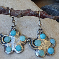 Blue Opal Turquoise Rebeka Earrings. Flower Silver Oxide Earrings. Bridesmaid Jewelry Gift. Blue Silver Earrings. Bridal Earrings.