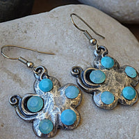 Blue Opal Turquoise Rebeka Earrings. Flower Silver Oxide Earrings. Bridesmaid Jewelry Gift. Blue Silver Earrings. Bridal Earrings.