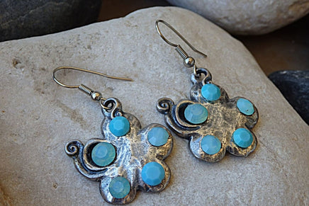 Blue Opal Turquoise Rebeka Earrings. Flower Silver Oxide Earrings. Bridesmaid Jewelry Gift. Blue Silver Earrings. Bridal Earrings.