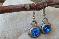 Blue Rhinestone Rebeka Earrings. Halo Blue Gemstone Earrings. Blue Crystal Earrings. Royal Blue Earrings. Oxidized Silver Blue Earrings