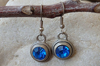 Blue Rhinestone Rebeka Earrings. Halo Blue Gemstone Earrings. Blue Crystal Earrings. Royal Blue Earrings. Oxidized Silver Blue Earrings