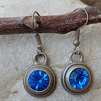 Blue Rhinestone Rebeka Earrings. Halo Blue Gemstone Earrings. Blue Crystal Earrings. Royal Blue Earrings. Oxidized Silver Blue Earrings