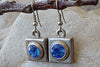 Blue Rhinestone Rebeka Earrings. Halo Blue Gemstone Earrings. Blue Crystal Earrings. Blue Square Earrings. Oxidized Silver Blue Earrings