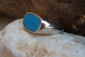 Blue Signet Ring. Oval Enamel Ring. Enamel Jewelry. Womens Mens Signet Ring. 925 Sterling Silver Blue Signet Ring. Light Blue Signet Ring