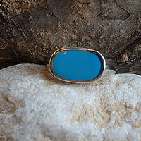 Blue Signet Ring. Oval Enamel Ring. Enamel Jewelry. Womens Mens Signet Ring. 925 Sterling Silver Blue Signet Ring. Light Blue Signet Ring