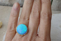 Blue Stone Ring. Blue Opal Ring. Textured Band Ring. Big Stone Ring. Cabochon Ring. Blue Cocktail Ring. Big Large Ring. Signet October Ring