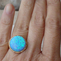 Blue Stone Ring. Blue Opal Ring. Textured Band Ring. Big Stone Ring. Cabochon Ring. Blue Cocktail Ring. Big Large Ring. Signet October Ring