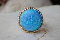 Blue Stone Ring. Blue Opal Ring. Textured Band Ring. Big Stone Ring. Cabochon Ring. Blue Cocktail Ring. Big Large Ring. Signet October Ring