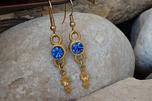 Blue Rebeka Earrings. Something Blue. Blue Gold Earrings. Blue Dangle Earrings. Womens Earrings. Blue Sapphire Crystal Earrings. For She