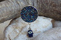 Blue Rebeka Pendant Necklace With Drop Hamsa