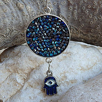 Blue Rebeka Pendant Necklace With Drop Hamsa