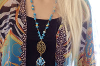 Blue Tassel Long Statement Necklace