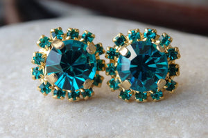 Blue Teal Post Earrings. Wedding Stud Earrings. Bridesmaids Earrings. Womens Stud Earrings. Crystal Rebeka Small Earrings. Gift Idea.