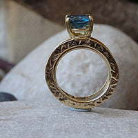 Blue Topaz Ring. Topaz Engagement. Solitaire Ring. London Blue Topaz. Promise Ring Set.commitment Ring. Pattern Ring. 14 K Solid Gold Ring