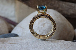 Blue Topaz Ring. Topaz Engagement. Solitaire Ring. London Blue Topaz. Promise Ring Set.commitment Ring. Pattern Ring. 14 K Solid Gold Ring