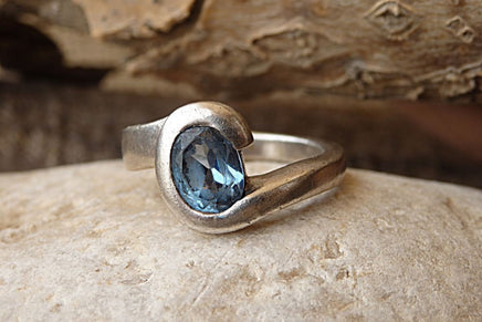 Blue Topaz Solitaire Ring. Gemstone Engagement Ring. 925 Sterling Silver Ring. Blue Stone Engagement Ring For Her. Genuine Topaz Silver Ring