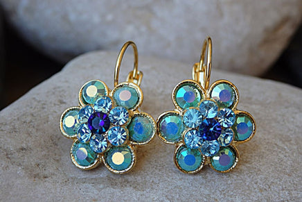 Blue Turquoise Rebeka Earrings For Bridal. Bridesmaid Jewelry Gift. Flower Small Drop Earrings. Wedding Earrings. Everyday Jewelry.