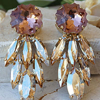 Blush Champagne Earrings.bridal Cluster Earrings
