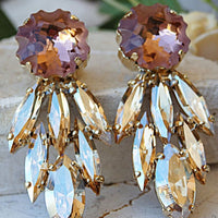 Blush Champagne Earrings.bridal Cluster Earrings
