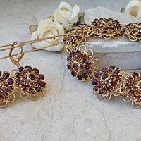 Bracelet Earring Set. Brown Jewelry Set. Jewelry Sets. Bridesmaid Gift Set. Flowers Jewelry. Bracelet And Earring. Brown And Gold. Wedding