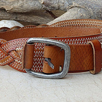 Braided Belt. Brown Leather Belt. Buckle Belt For Men Women. White Stitching Belt. Jeans Belt. Braid Belt. Cognac Color Leather Belt For Him