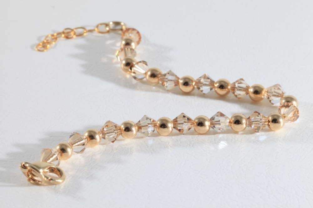 Bridal Champagne Bracelet. 14K Gold Filled Rebeka Beaded Bracelet. Bridesmaid Gift. Wedding Minimalist Jewelry. Dainty Bride Bracelet.