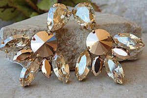 Bridal Champagne Earrings. Wedding Theme. Cascading Earrings. Rose Gold Golden Shadow Rebeka Earrings. Champagne Studs. Metallic Earrings