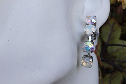 Bridal Clip On Earrings. White Earrings. Rebeka Clip On Earrings. Opal Ab Crystal Clip Earrings. Custom Earrings. Non Pierced Earrings