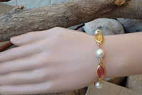 Bridal Colorful Bracelet. Rebeka White Pearl Bracelet. Pink Yellow Blue Bracelet. Beaded Pearl Bridesmaid Crystal Bracelet.wedding Gift
