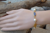 Bridal Colorful Bracelet. Rebeka White Pearl Bracelet. Pink Yellow Blue Bracelet. Beaded Pearl Bridesmaid Crystal Bracelet.wedding Gift