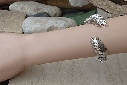 Bridal Crystal Cuff. Silver Cuff Bracelet. Rebeka Bracelet. Bridesmaids Bracelet. Leaves Bracelet. Feather Cuff. Bridal Wedding Bracelet