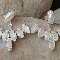 Bridal Ear Jacket Earrings | White Crystal Jacket Earrings | Pearl Ear Jacket Earrings | White Ear Jackets | Bridal Earrings For Brides Gift