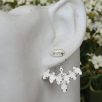 Bridal Ear Jacket Earrings | White Crystal Jacket Earrings | Pearl Ear Jacket Earrings | White Ear Jackets | Bridal Earrings For Brides Gift