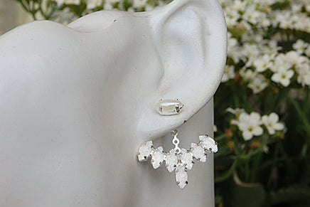 Bridal Ear Jacket Earrings | White Crystal Jacket Earrings | Pearl Ear Jacket Earrings | White Ear Jackets | Bridal Earrings For Brides Gift