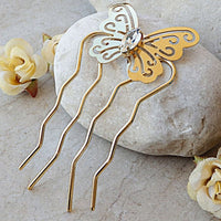 Bridal Hair Pins. Rhinestone Comb. Hair Accessory. Butterfly Hair Comb. Hair Jewelry. Gold Hair Comb. Wedding Succulent. Crystal Bridal Comb