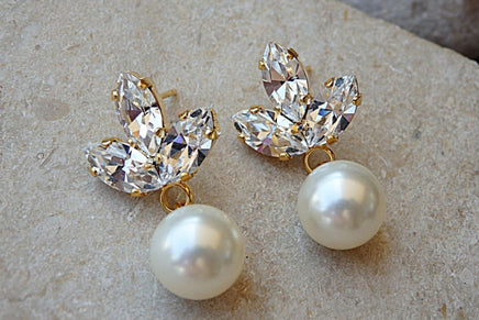 Bridal Pearl And Clear Rebeka Earrings